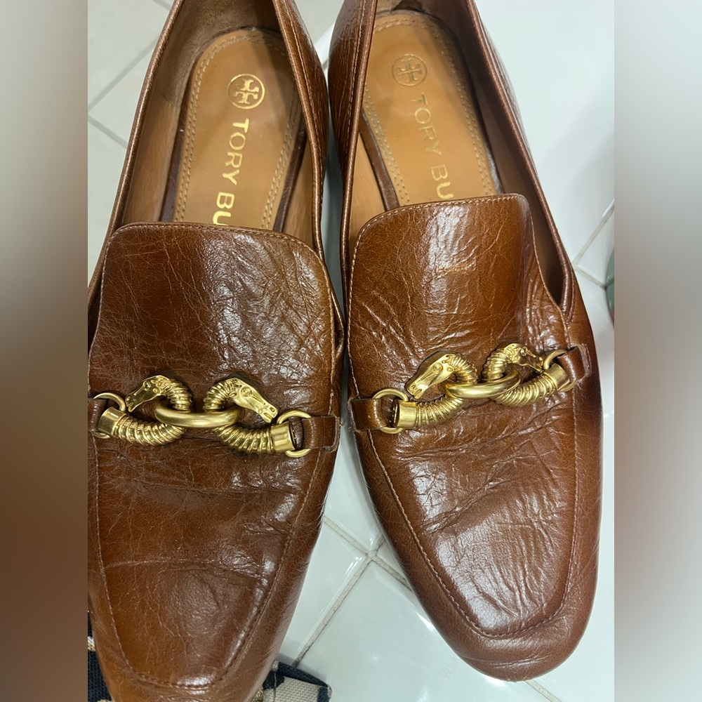 Tory Burch Jessa Loafers crimp leather Horsebit Loafers with Gold Hardware